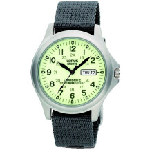 Lorus Military Lumibrite Dial Day-Date Grey Nylon Strap Gents Watch RXF41AX7