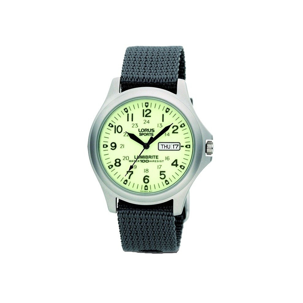 Lorus Military Lumibrite Dial Day-Date Grey Nylon Strap Gents Watch RXF41AX7