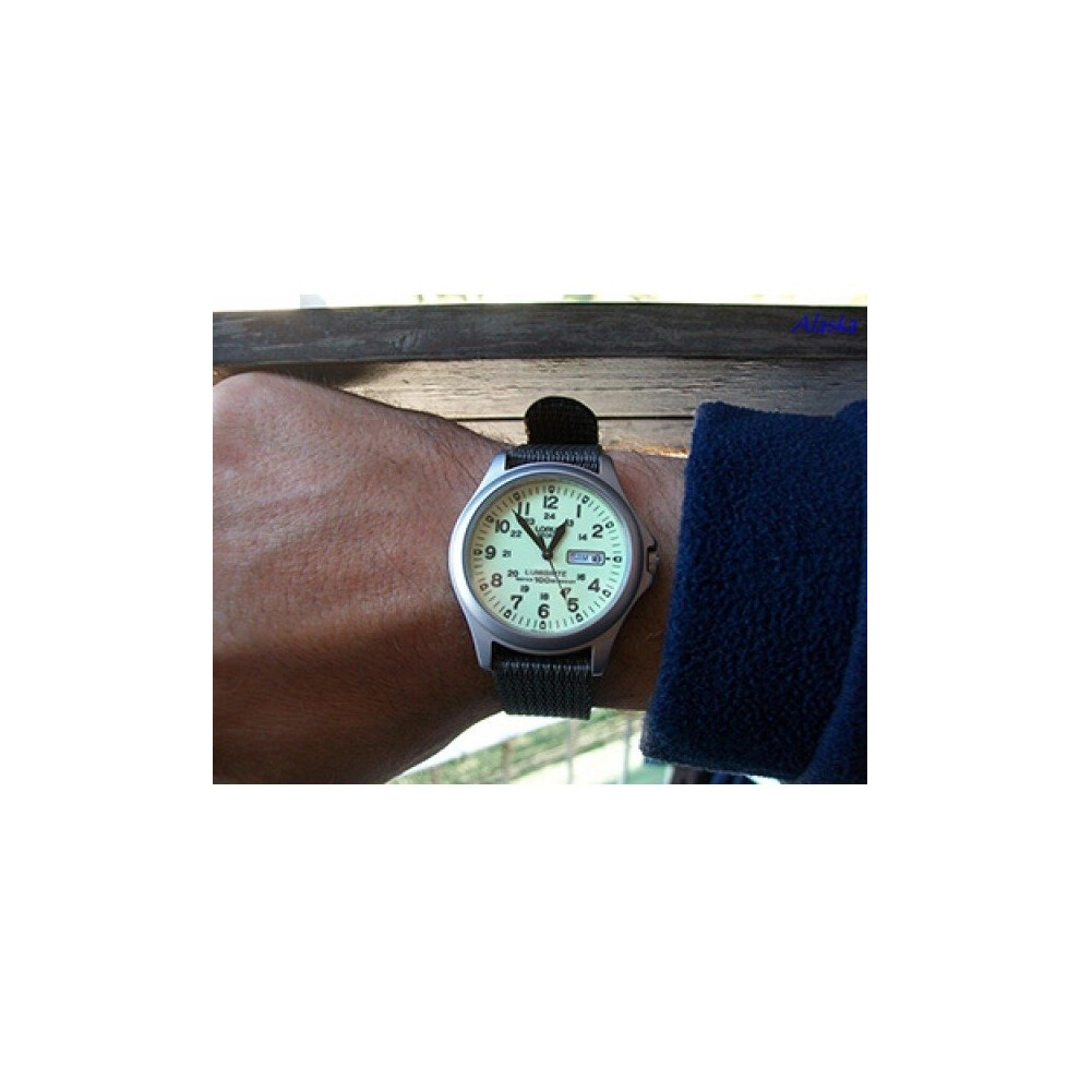 Lorus Military Lumibrite Dial Day-Date Grey Nylon Strap Gents