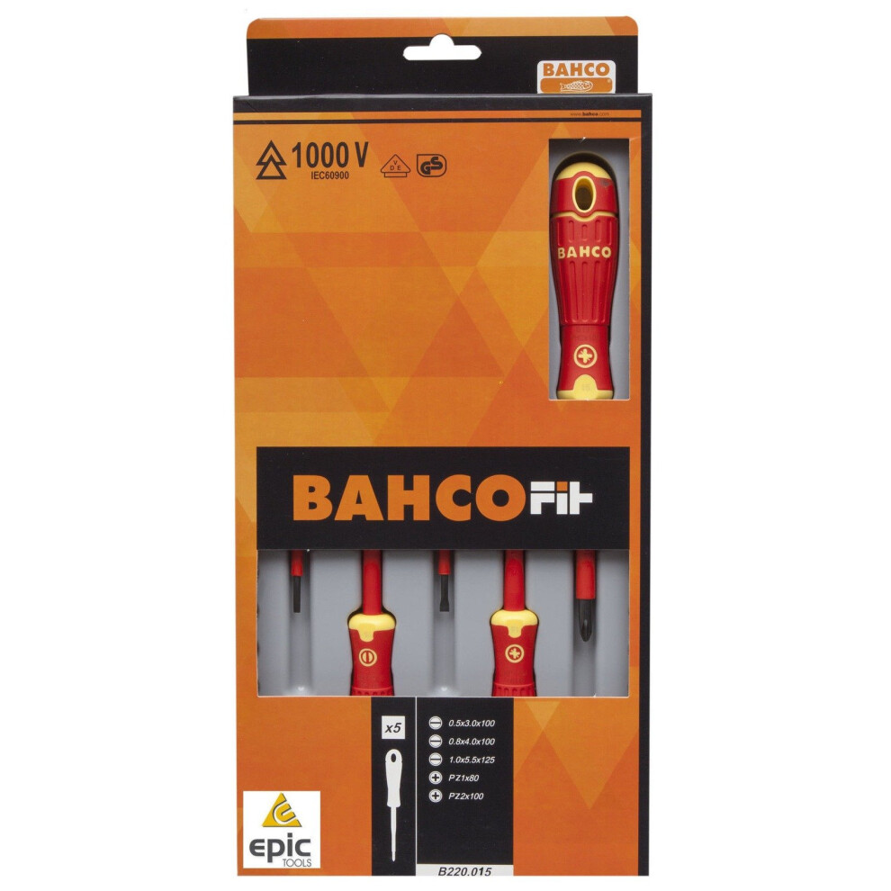Bahco Fit 5 Pce Pozi Pz & Slot Vde 1000v Insulated Screwdriver Set