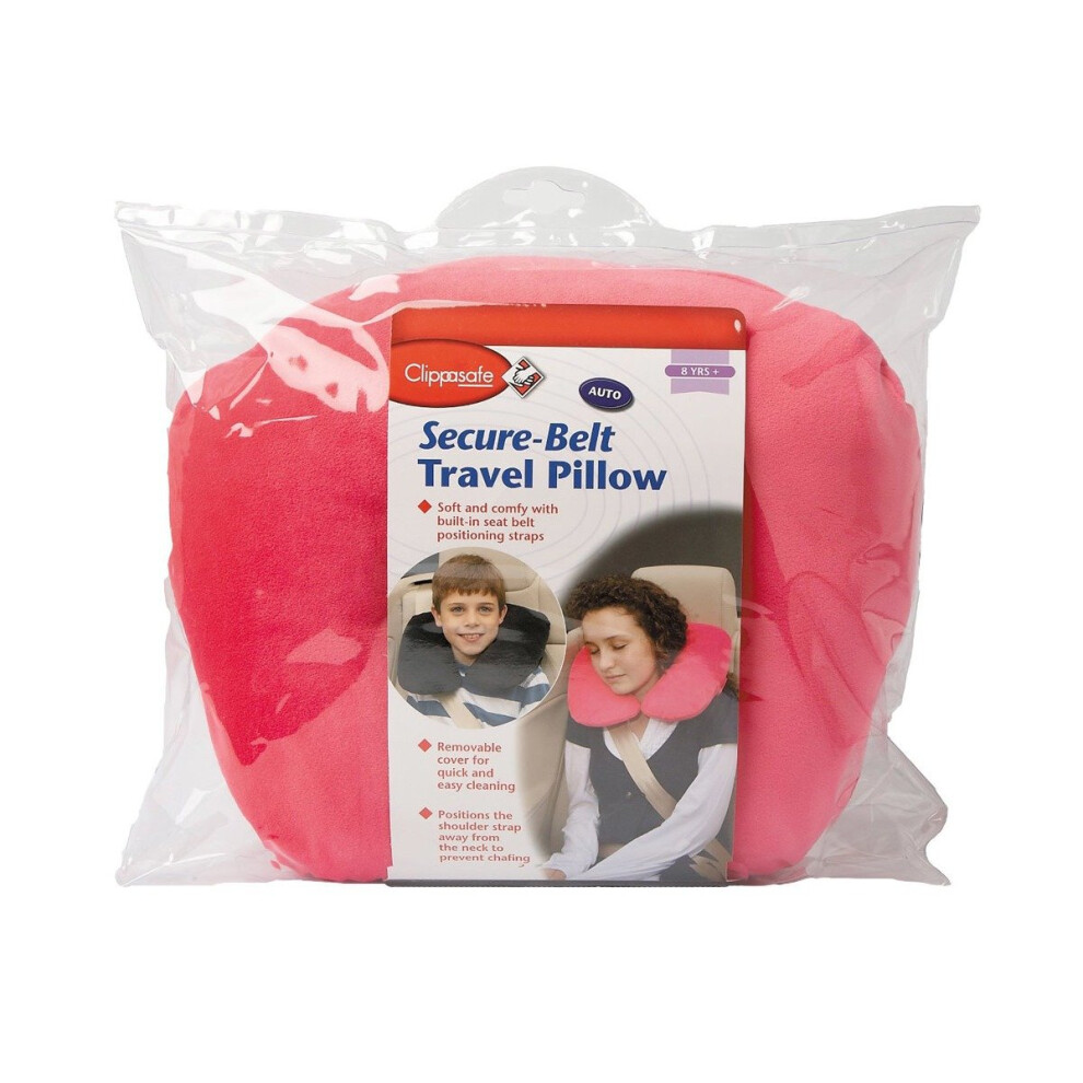 Clippasafe Pink Secure-Belt Travel Pillow For Cars - In (8 Yrs+)