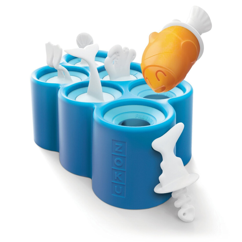 Genuine Zoku Slow Pops - Fish Pops - Set of 6 Ice Lolly Moulds with Drip Guards