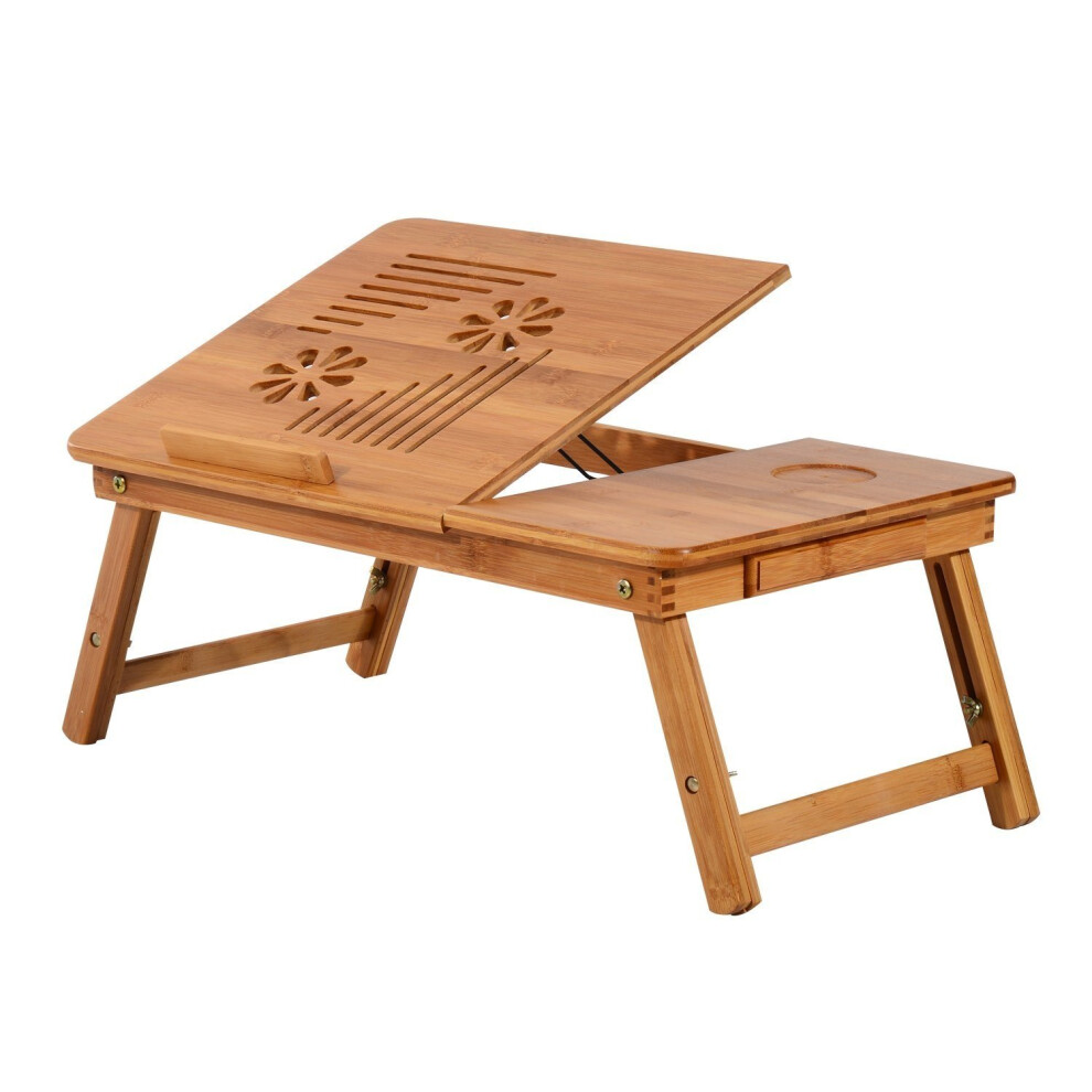 Homcom Foldable Bamboo Laptop Tray & Drawer | Adjustable Laptop Stand
