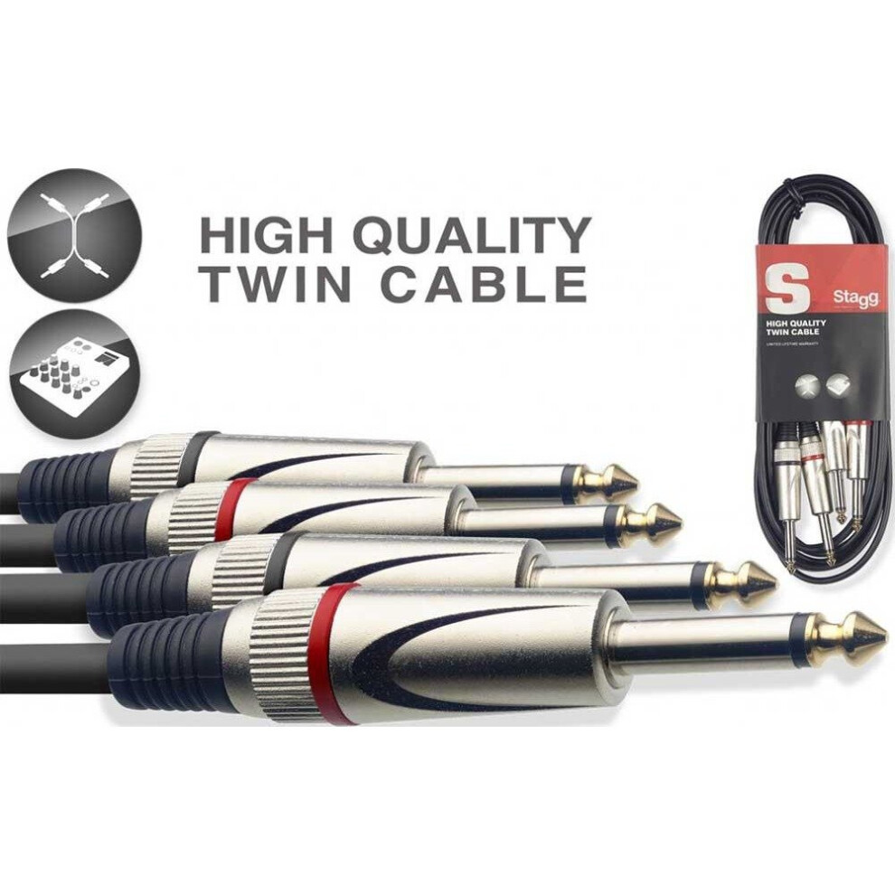 Stagg Stc Dual Mono Jack Cable (6m/20ft, Black) - Stc6p