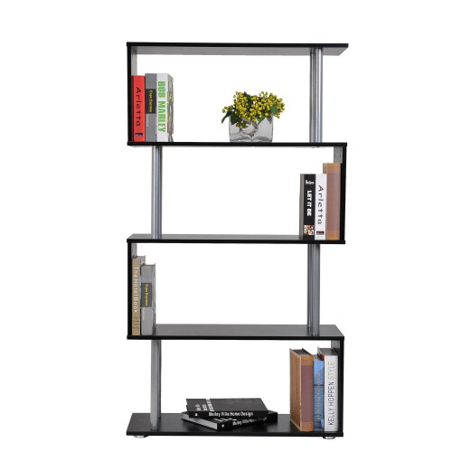 Homcom Homcom 4-Tier S-Shaped Bookcase | Black Room Divider Shelves 1