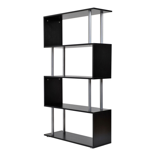 Homcom Homcom 4-Tier S-Shaped Bookcase | Black Room Divider Shelves 2
