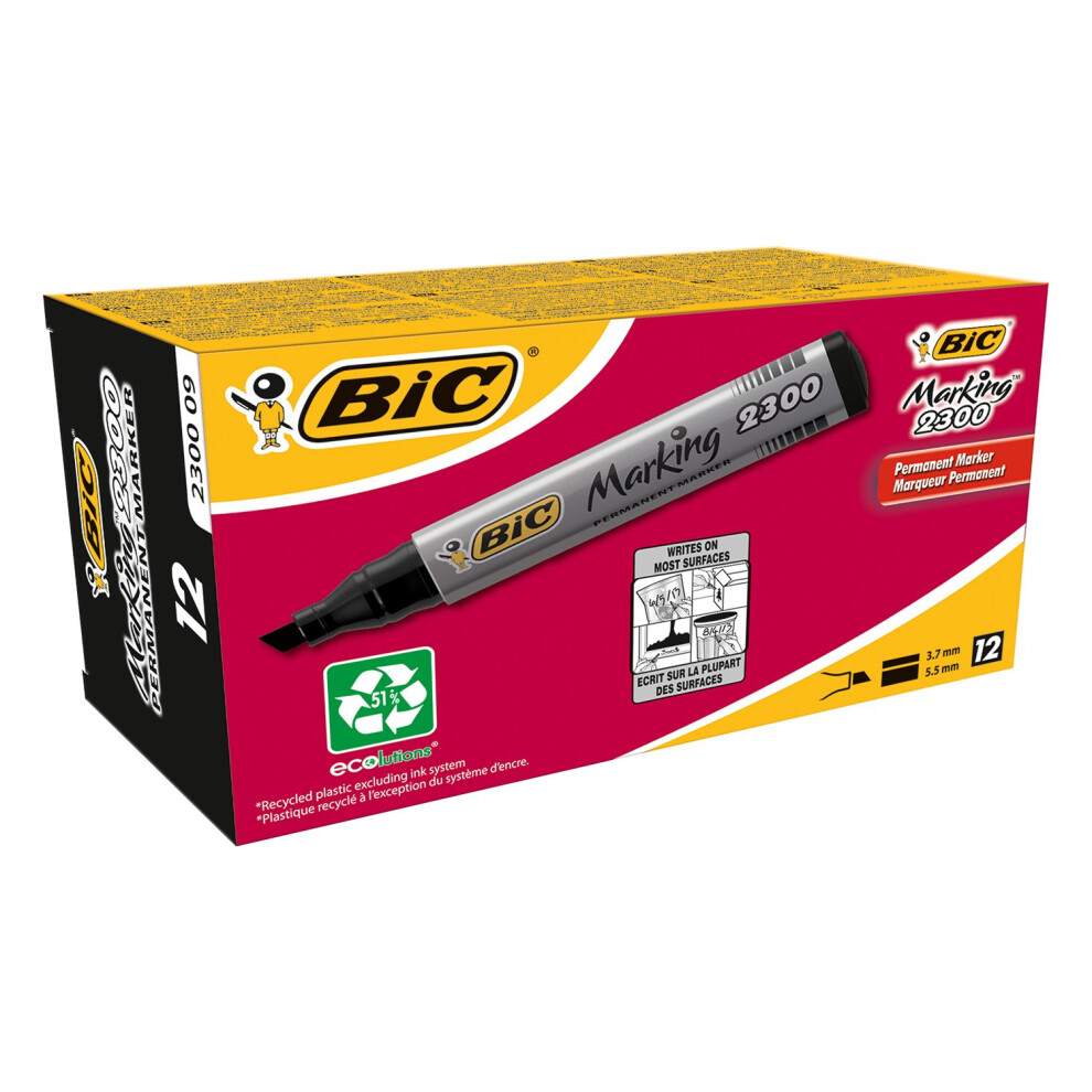 Bic Marking 2300 Chisel Tip Black Permanent Marker (pack of 12)