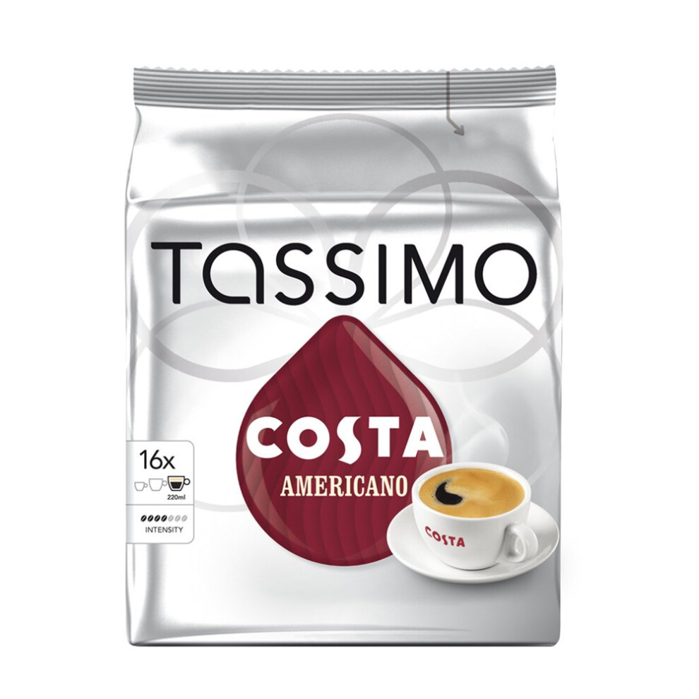 Tassimo Costa Americano 16 Pods - Authentic Café Crema, Rich Coffee Flavor, 220Ml Servings