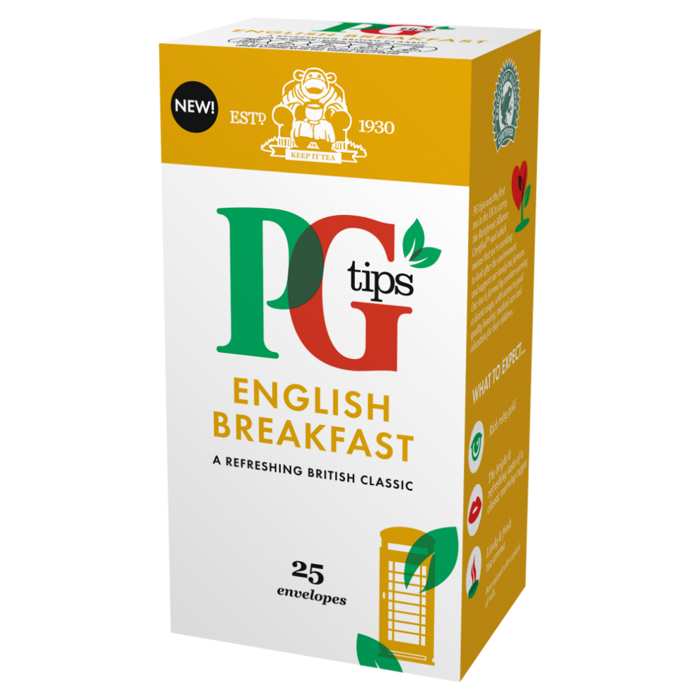 Pg Tips English Breakfast Enveloped Tea Bags 25s