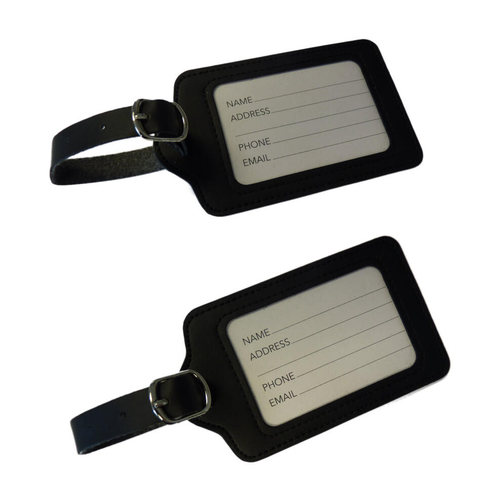 2pk Trixes Black Faux Leather Luggage Tags | Luggage Labels