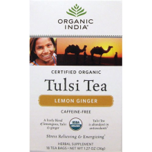 Organic India, Thé Tulsi, Citron Gingembre, Sans Caféine, 18 Sachets d'Infusion, 1,27 oz (36 g)
