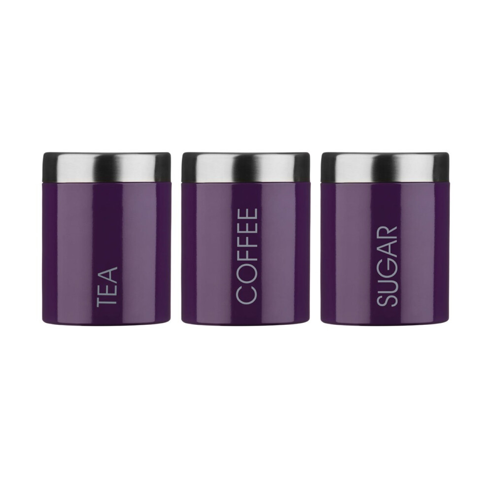 Set Of 3 Tea Coffee Sugar Enamel Canisters - Purple