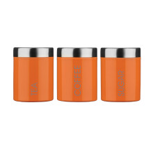 Set of 3 Tea Coffee Sugar Enamel Canisters - Orange