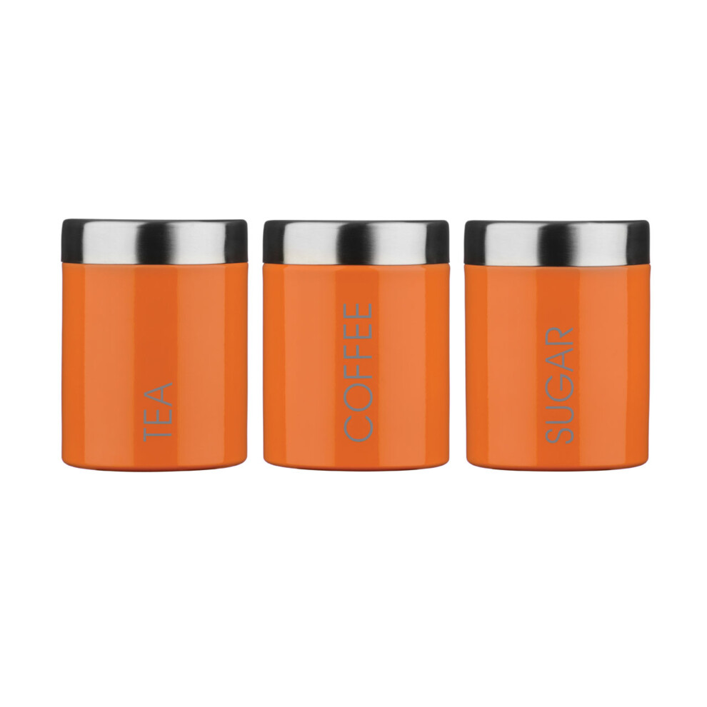 Set of 3 Tea Coffee Sugar Enamel Canisters - Orange