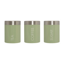 Set Of 3 Liberty Tea Coffee Sugar Enamel Canisters - Pistachio