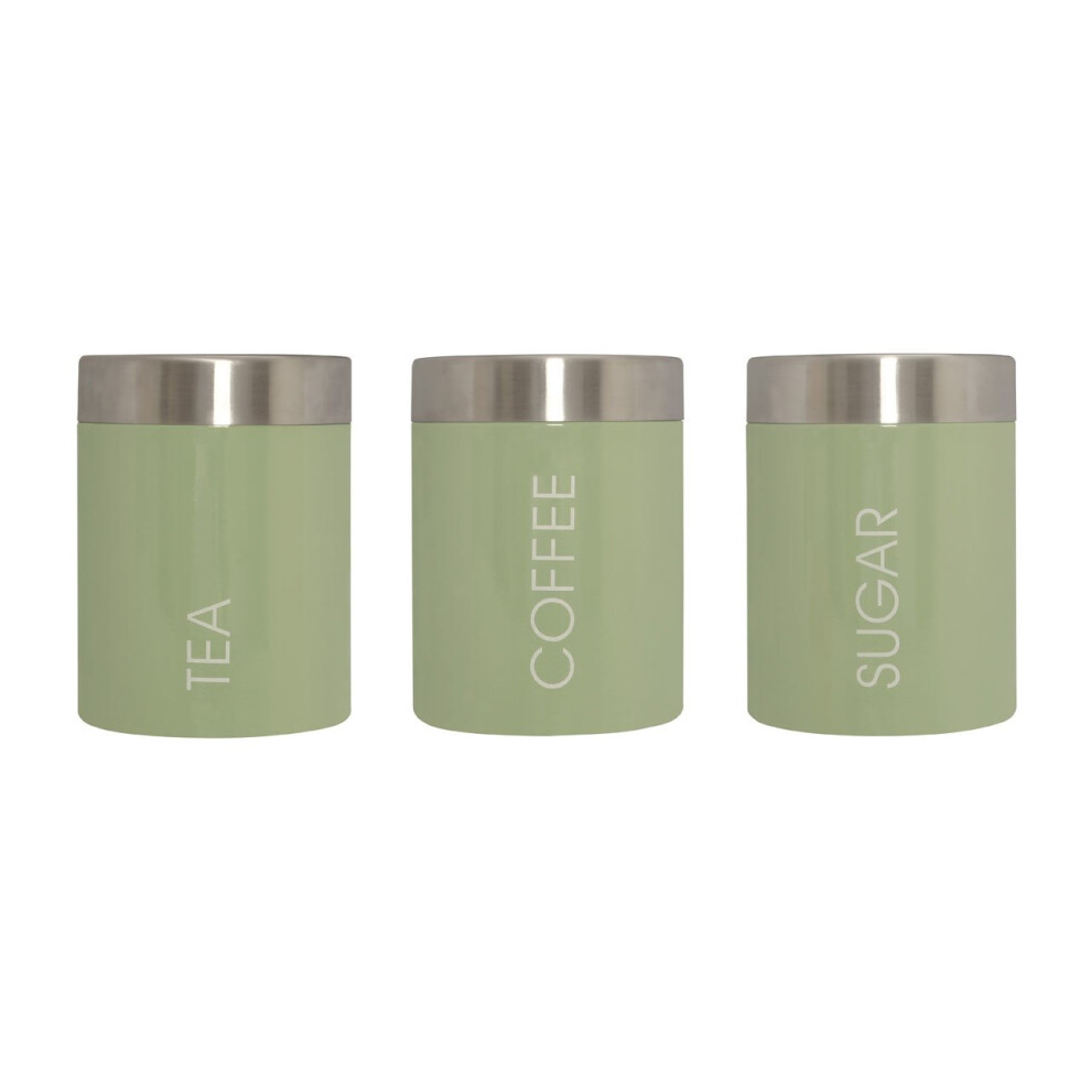Set Of 3 Liberty Tea Coffee Sugar Enamel Canisters -  Pistachio