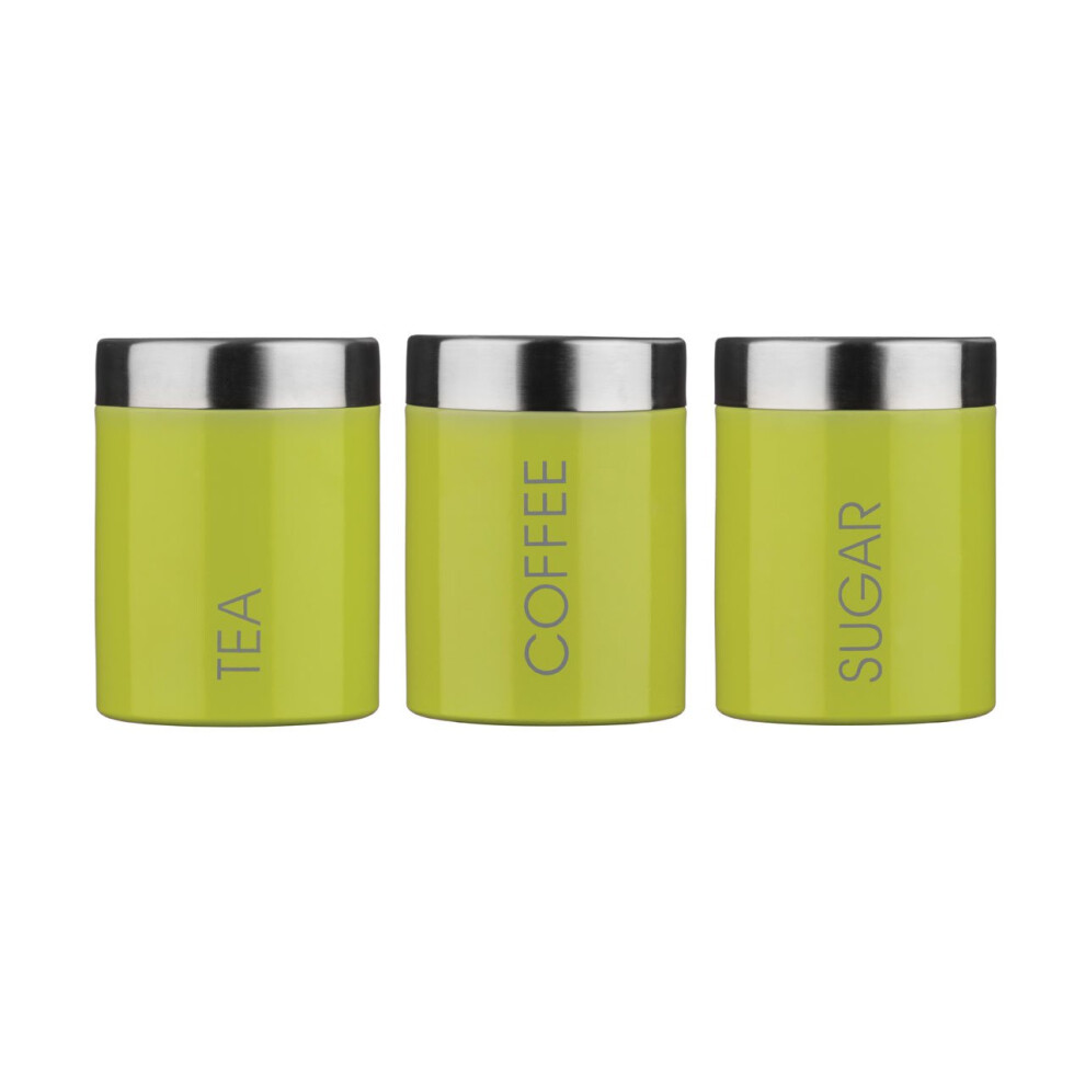 Set Of 3 Tea Coffee Sugar Enamel Canisters - Lime Green