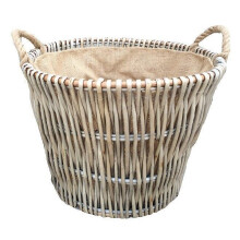 Round Grey Hessian Lined Log Basket