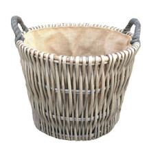 Small Round Grey Log Wicker Basket
