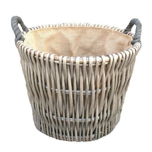 Small Round Grey Log Wicker Basket