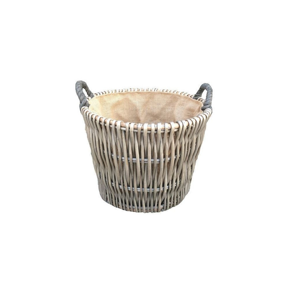 Small Round Grey Log Wicker Basket