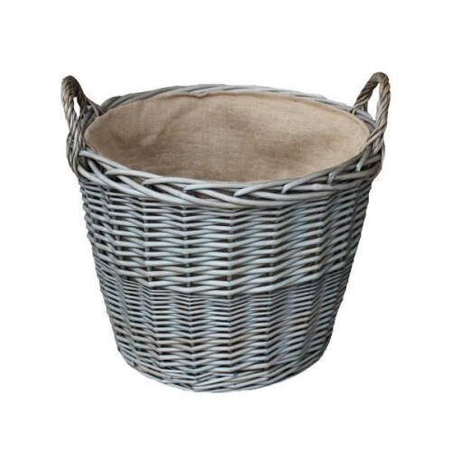 Medium Antique Wash Finish Wicker Lined Log Baskets