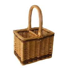 DB008: 2 Bottle Steamed Wicker Bottle Carrier - Buff Willow Picnic Hamper, 240x165x180mm
