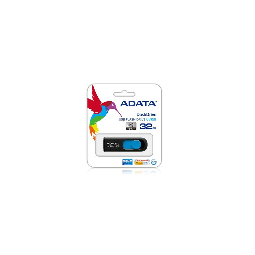 Adata Dashdrive Uv128 128Gb 128Gb Usb 3.0 (3.1 Gen 1) Type-A Black,Blue Usb Flash Drive