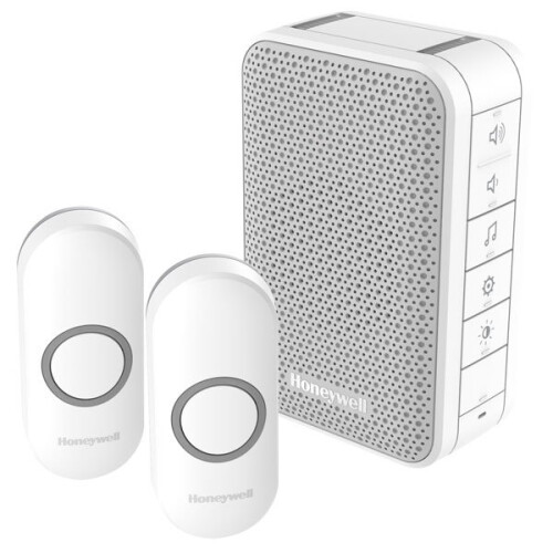 Honeywell Wireless Portable Doorbell with Volume Control and Two Push Buttons  White