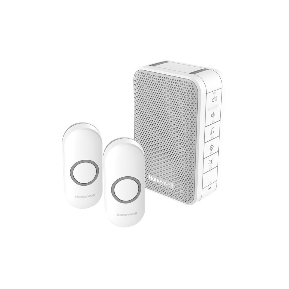 Wireless Portable Doorbell with Volume Control and Two Push Buttons  White
