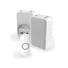 Wireless Portable and Plug-in Doorbell with Volume Control and Push Button  White