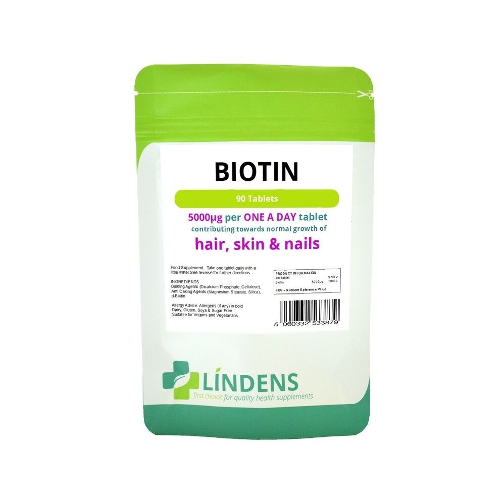 (3 Packs - 270 Tablets) Lindens Biotin Tablets 5000mcg X 90 Vitamin High Strength D-biotin Supplement