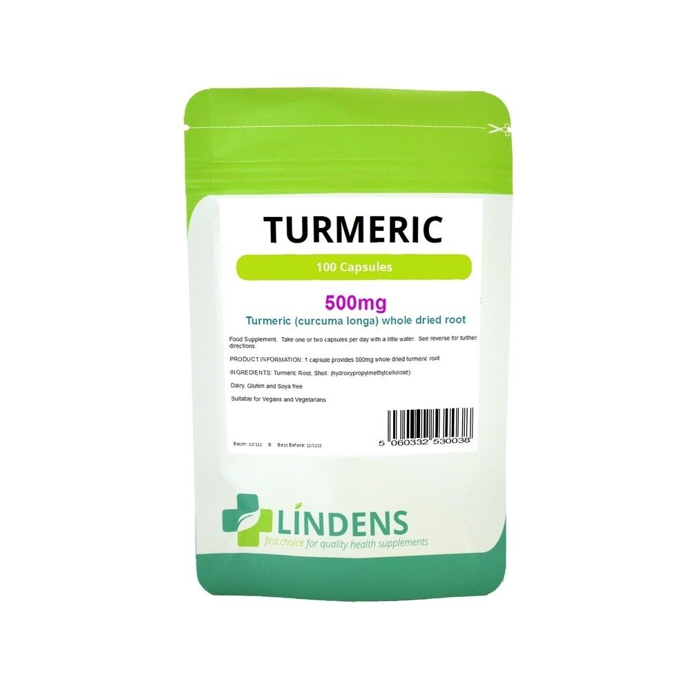 (1 Pack - 100 Capsules) Lindens Turmeric Root Extract 500mg 100 Capsules Curcumin Curcuma Supplement