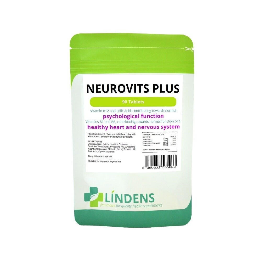 (1 Pack - 90 Tablets) Lindens Neurovits X 90 Tablets - Vitamin B-12 500mcg B-6 & Folic Acid B12 B6 B1