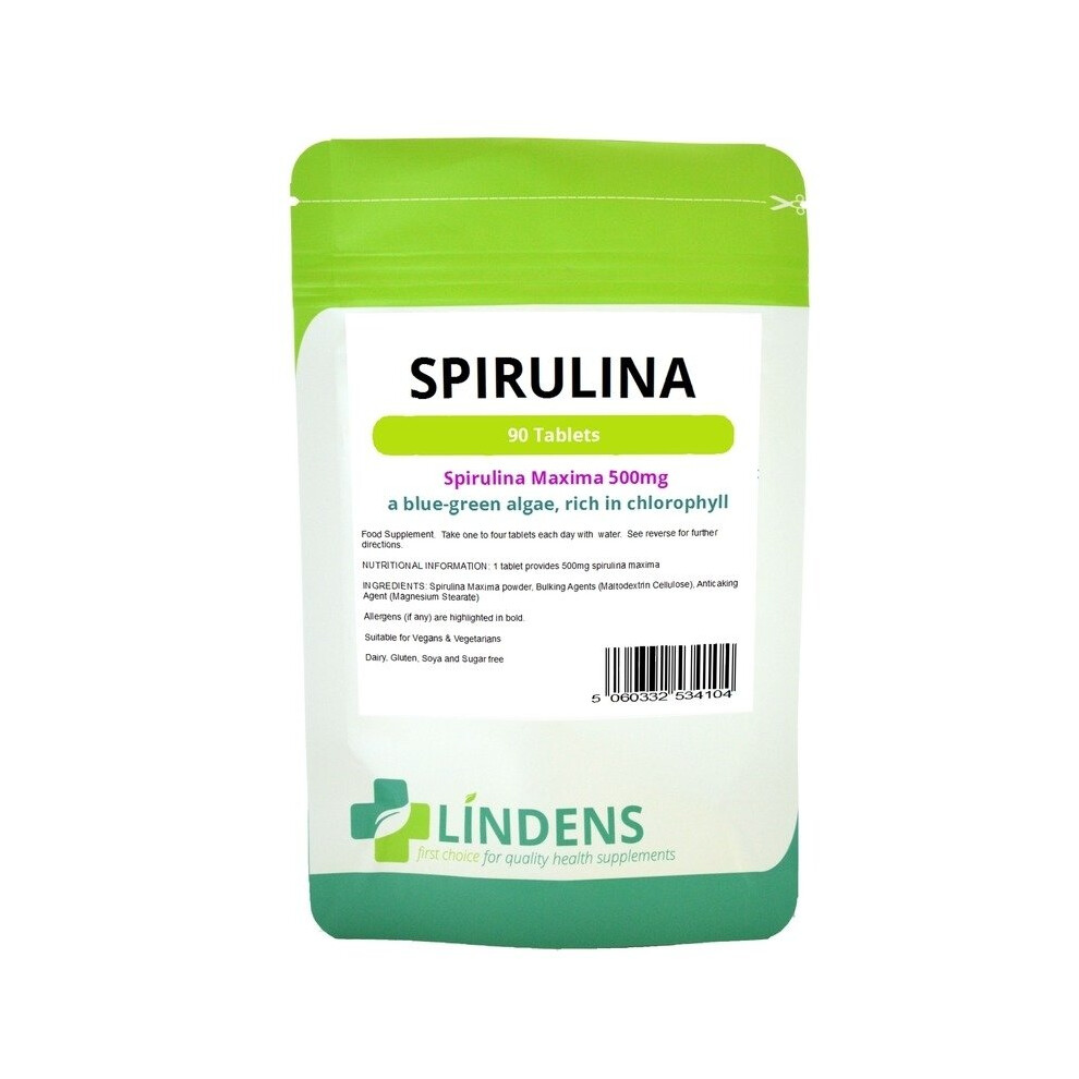 Lindens (1 Pack - 90 Tablets) Spirulina 500Mg 90 Tablets Organic Blue-Green Algae Chlorophyll Amino