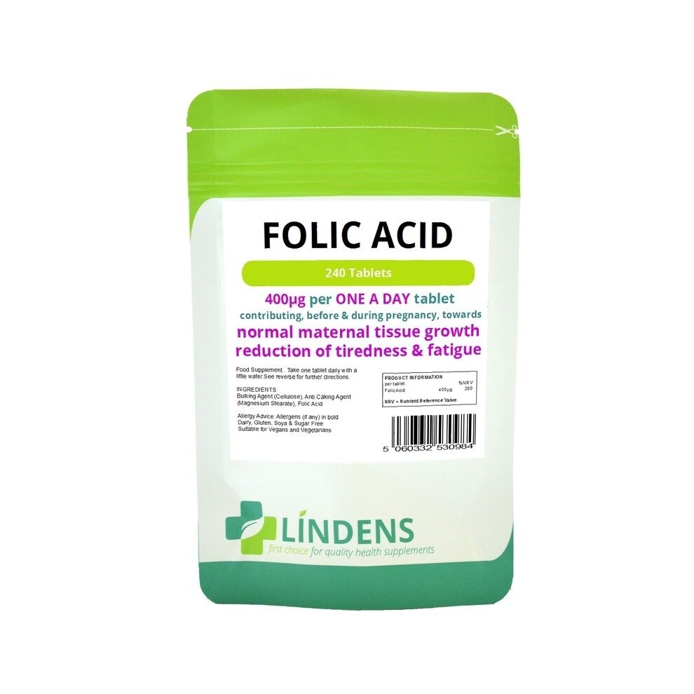 Lindens (1 Pack - 240 Tablets) Folic Acid Tablets 240 Tablets, 400Mcg - One A Day Folacin Vitamin B9 B-9 B 9