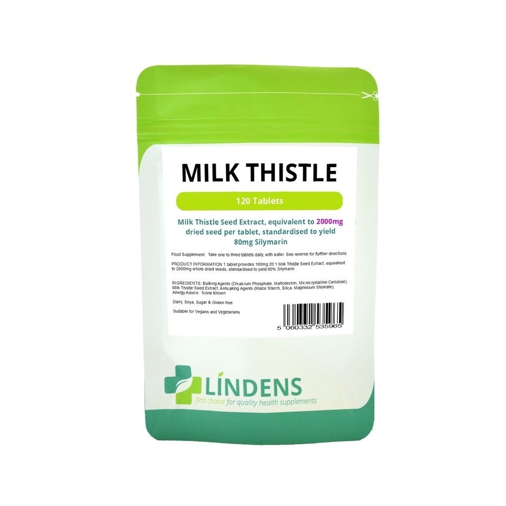 (1 Pack - 120 Tablets) Lindens Milk Thistle Seed Extract 2000mg 120 Tablets Yielding 80mg Silymarin