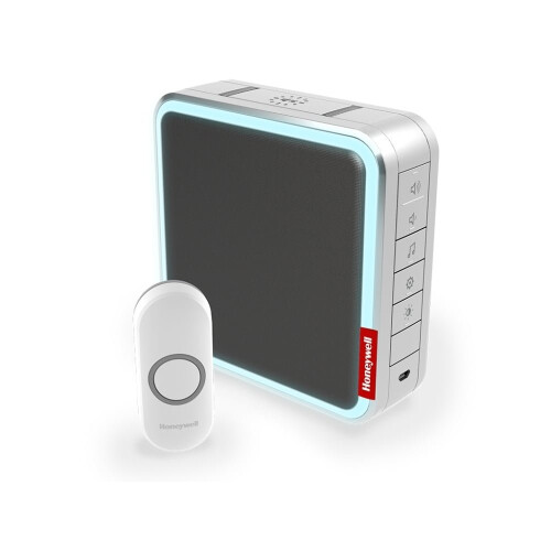 Honeywell Wireless Portable Doorbell with Range Extender, Customisable Melodies and Push Button  Grey