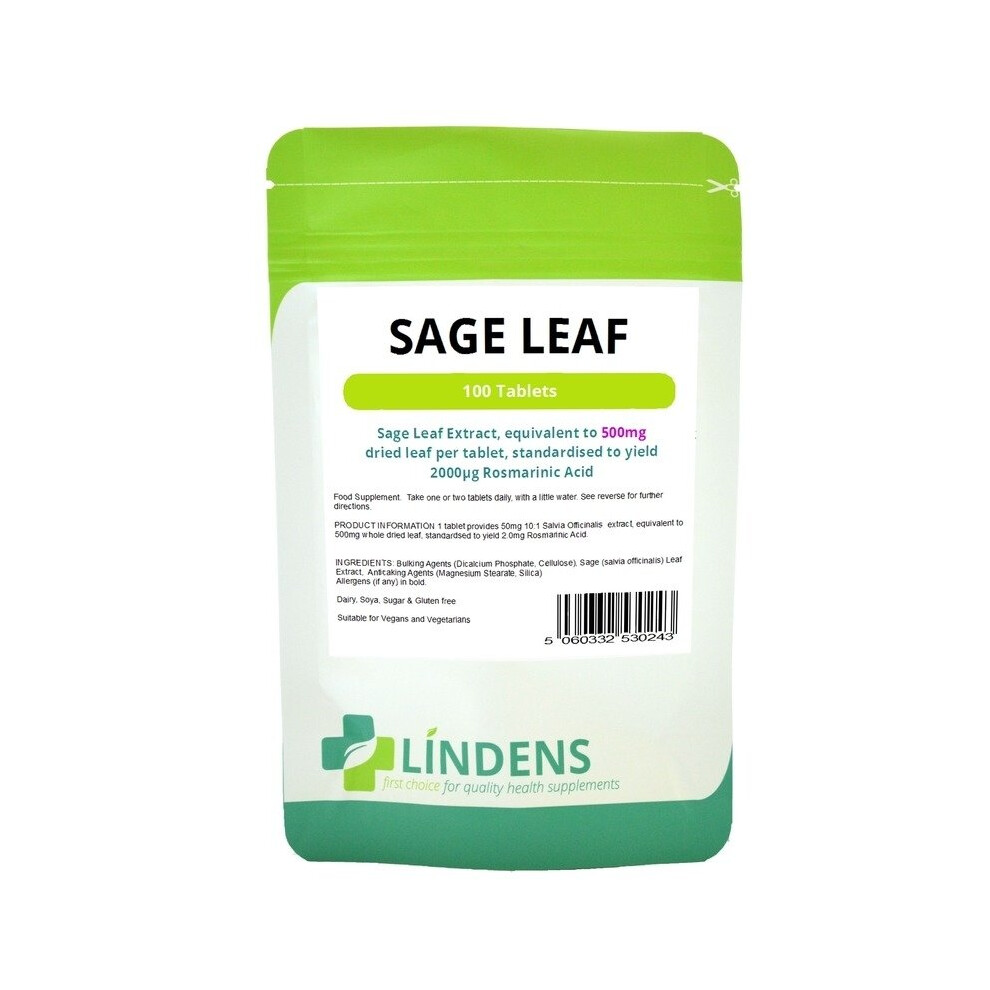 Lindens (1 Pack - 100 Tablets) Sage Leaf 500Mg 100 Tablets 2Mg Rosmarinic Acid Women's Herb