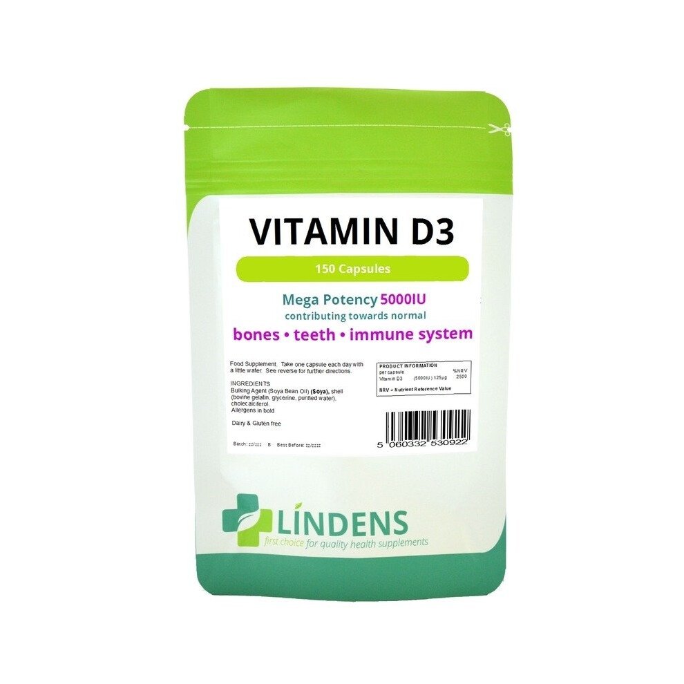 (1 Pack - 150 Tablets) High Strength 5000iu Vitamin D3 150 Capsules D D-3 Sun Sunshine