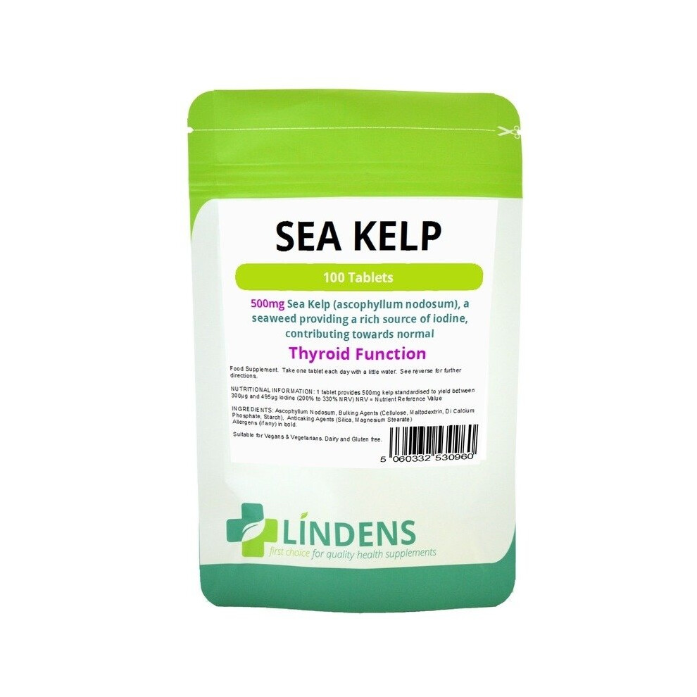 (1 Pack - 100 Tablets) Lindens Sea Kelp Seaweed 500mg 100 Tablets Minerals Iodine Quality Supplement