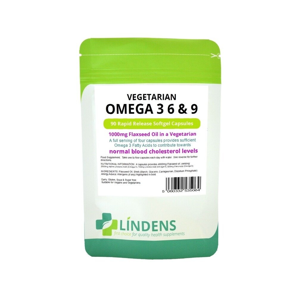 (1 Pack - 90 Capsules) Lindens Vegetarian Omega 3 6 9 Flaxseed Oil 90 Capsules 1000mg Flax Seed