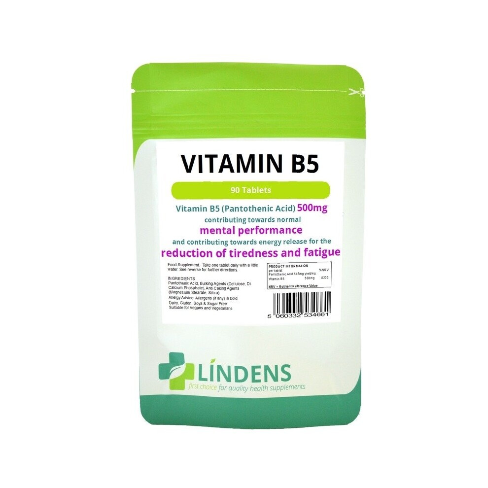 (1 Pack - 90 Tablets) Vitamin B-5 500mg 1-a-day 90 Tablets Pantothenic Acid B5 Brain Energy Metabolism