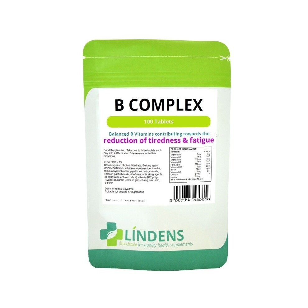 Lindens (1 Pack - 100 Tablets) Vitamin B Complex 100 Tablets B1, B2, B3, B5, B6, B9, B12, Folic Acid Biotin