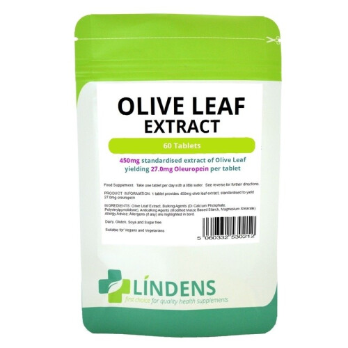 LINDENS (1 Pack - 60 Tablets) High Potency Olive Leaf 450mg 60 Tablets 27mg Oleuropein