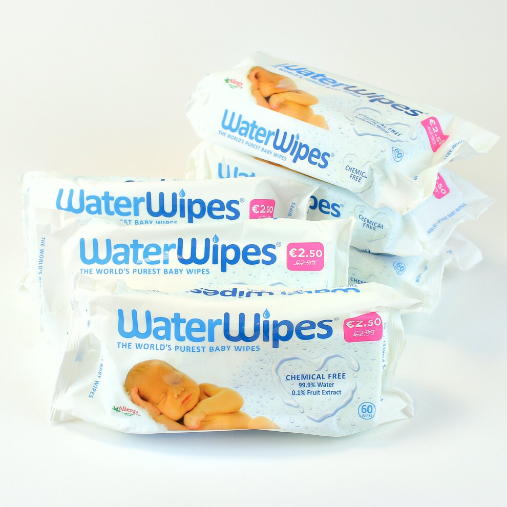 (6 Pack x 60 Wipes (360 Wipes)) WaterWipes | Chemical Free Baby Wipes