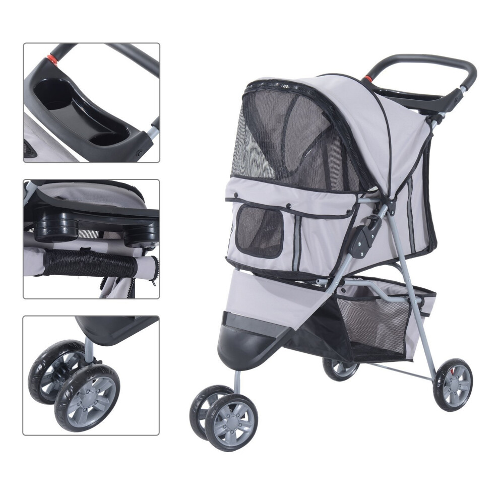 (Grey) Pawhut Dog Pushchair | Pet Stroller