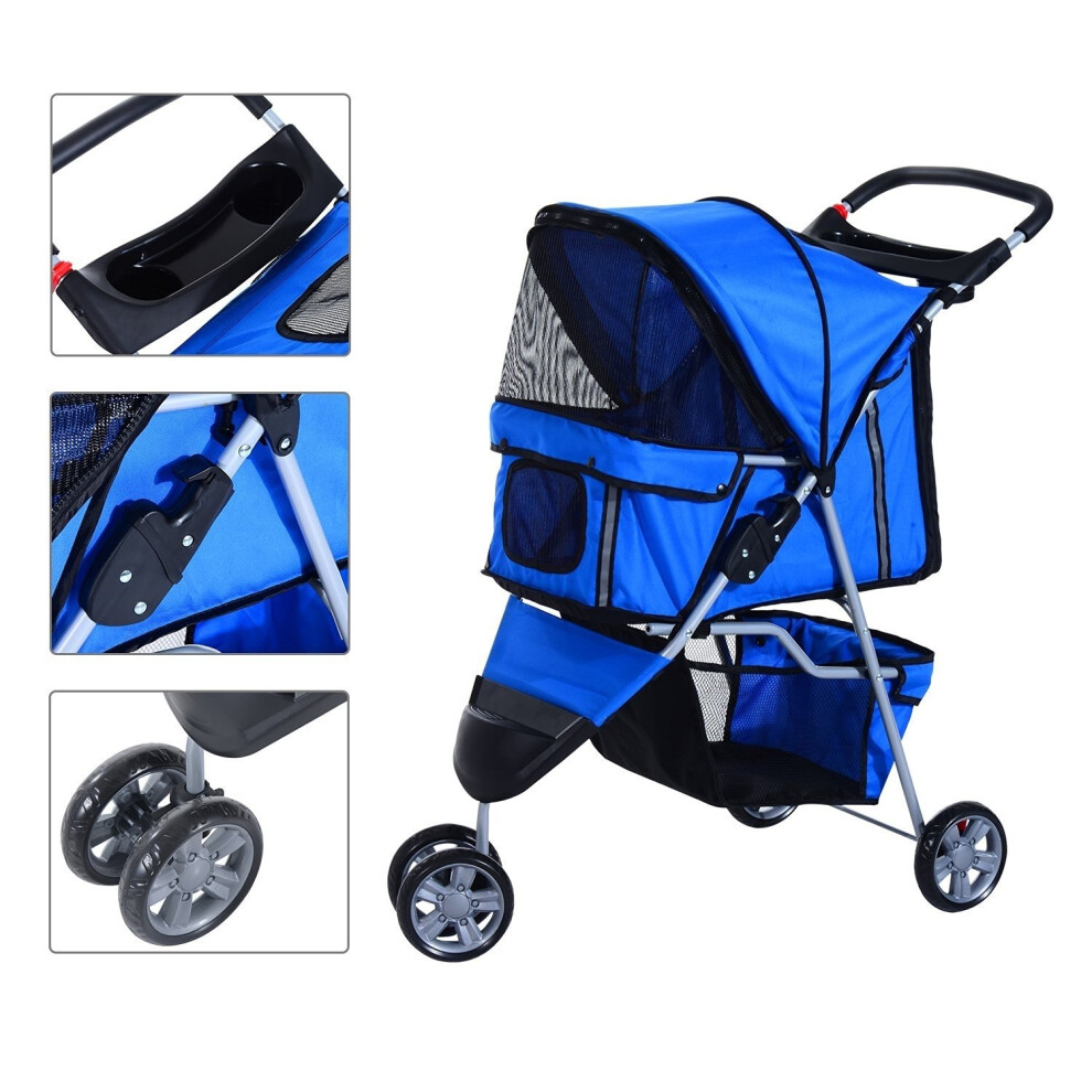 (Blue) Pawhut Dog Pushchair | Pet Stroller