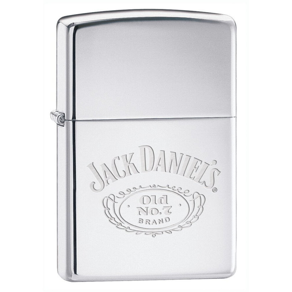 (Jack Daniels Chrome Engraved) Genuine Zippo Jack Daniels Lighter - Windproof - Jd Brass Pewter Chrome