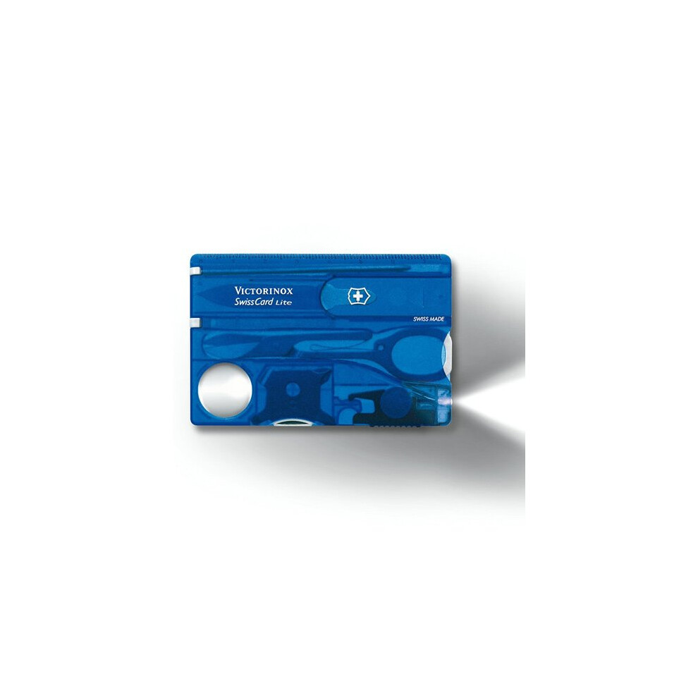 (Blue) Genuine Victorinox Swiss Card Lite - 13 Function Swisscard - White Led Light